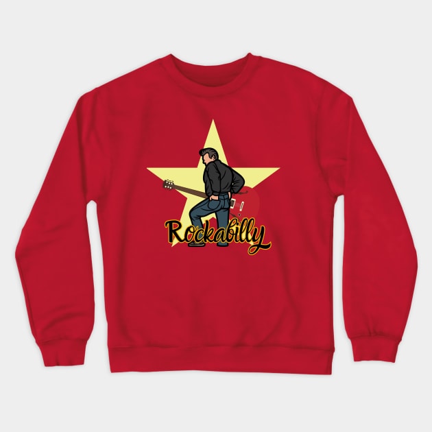 Star Rockabilly Greaser and Red Guitar Crewneck Sweatshirt by DAZu